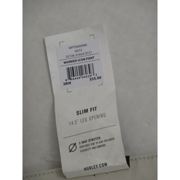 Hurley Men's Sz 38 Light Bone/Beige Slim Fit Worker Icon Pants - Picture 7 of 7